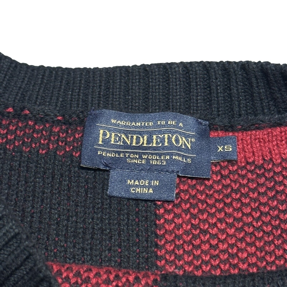 Pendleton Crewneck Knit Sweater Womens XS Red Black Buffalo Plaid Check - Picture 3 of 6